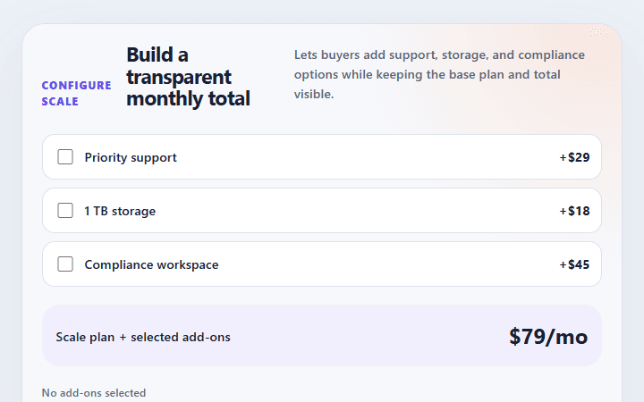 Preview of Add-on pricing selector