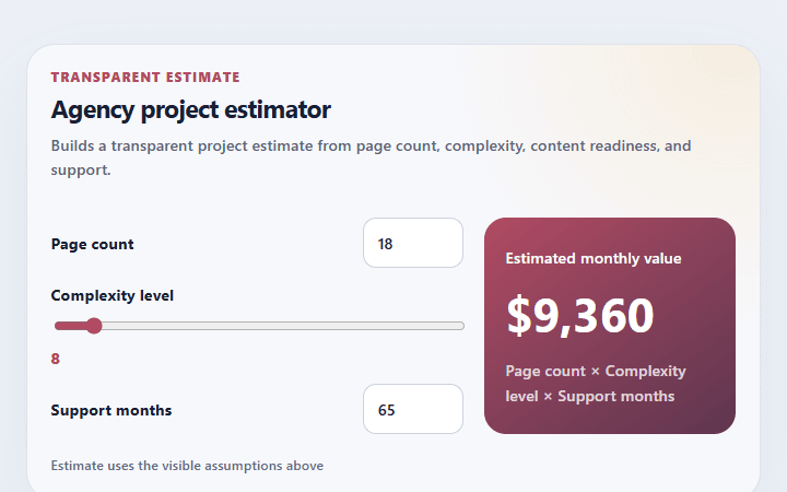 Preview of Agency project estimator
