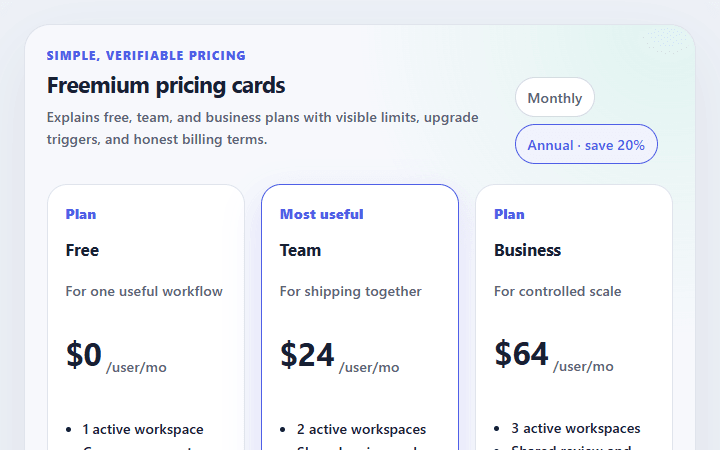 Preview of Freemium pricing cards