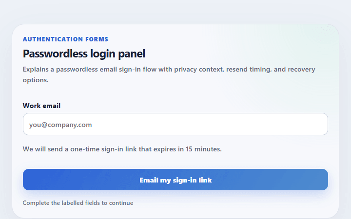 Preview of Passwordless login panel