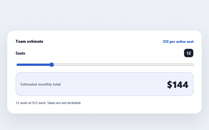 Preview of Per-seat price calculator