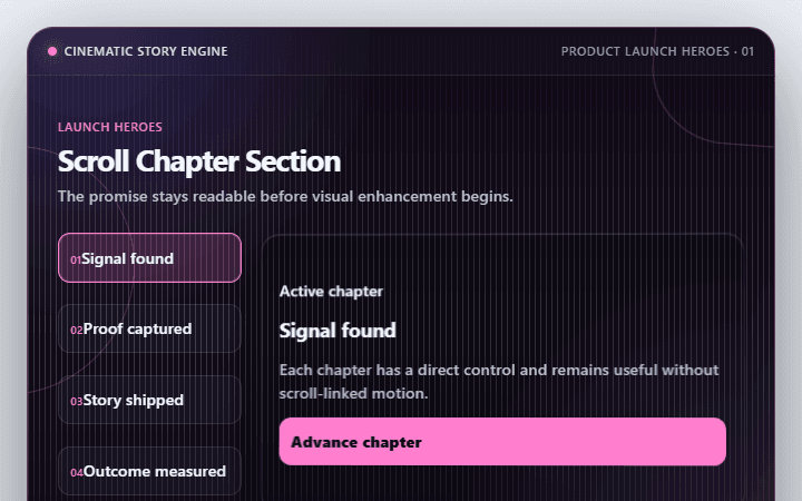 Preview of Scroll Chapter Section · Product launch heroes