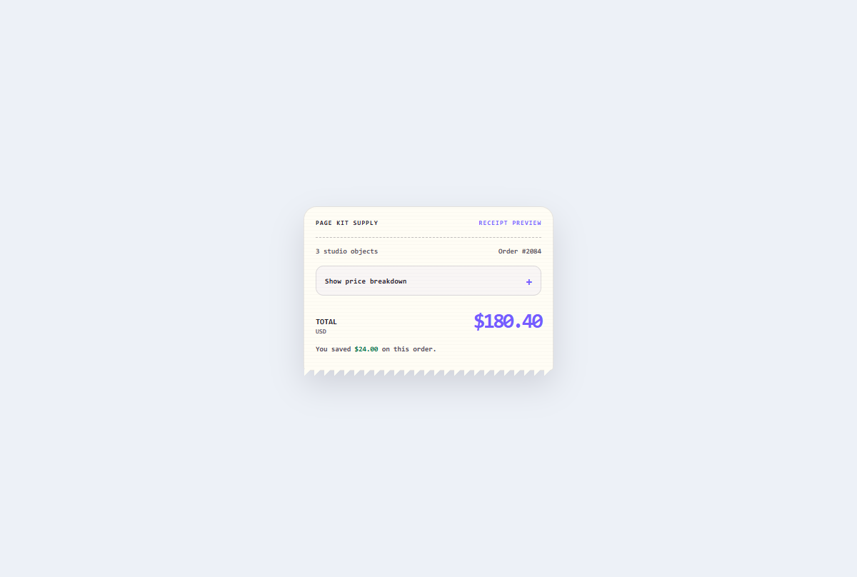 Preview of Receipt price breakdown