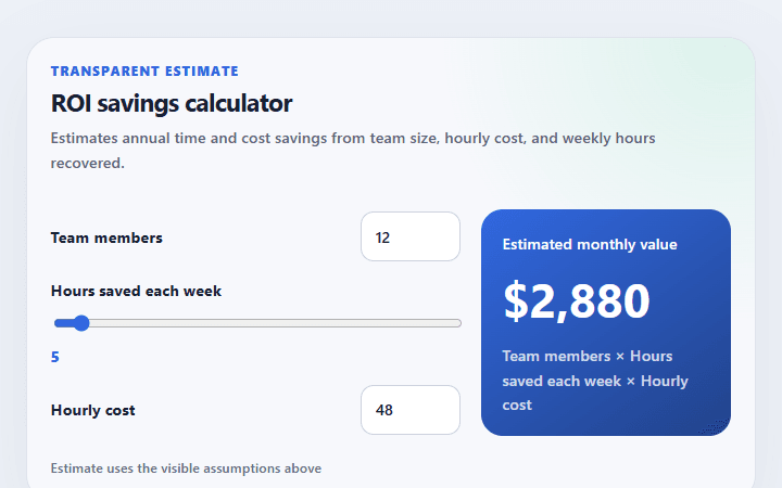 Preview of ROI savings calculator