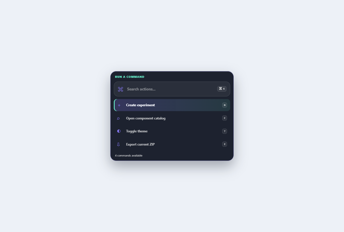 Preview of Searchable command menu