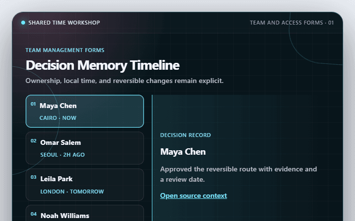 Preview of Decision Memory Timeline · Team and access forms