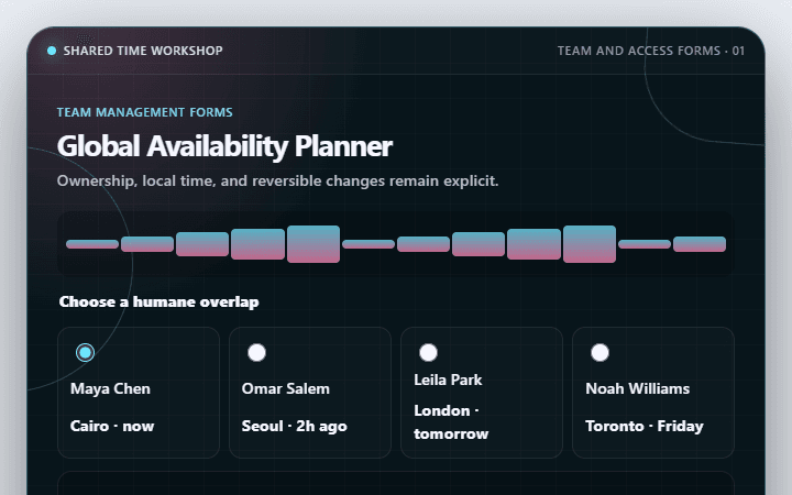 Preview of Global Availability Planner · Team and access forms